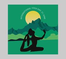 internacional yoga día póster con silueta de un mujer en yoga actitud vector