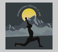 International yoga day poster with silhouette of a woman in yoga pose vector