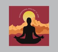 International yoga day poster with silhouette of a woman in yoga pose vector