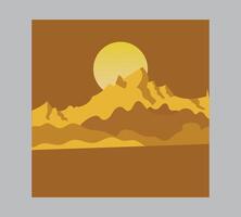 a mountain scene with the sun in the background vector