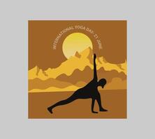 internacional yoga día póster con silueta de un mujer en yoga actitud vector