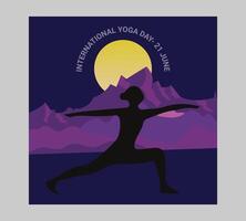 International yoga day poster with silhouette of a woman in yoga pose vector