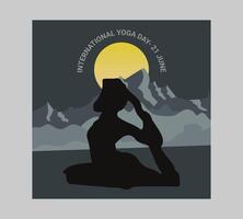 International yoga day poster with silhouette of a woman in yoga pose vector