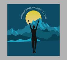 International yoga day poster with silhouette of a woman in yoga pose vector