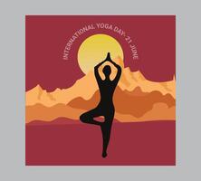 International yoga day poster with silhouette of a woman in yoga pose vector