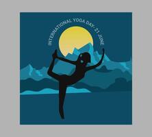 International yoga day poster with silhouette of a woman in yoga pose vector