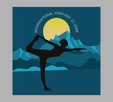 internacional yoga día póster con silueta de un mujer en yoga actitud vector