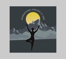 International yoga day poster with silhouette of a woman in yoga pose vector