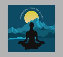 International yoga day poster with silhouette of a woman in yoga pose vector