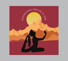 internacional yoga día póster con silueta de un mujer en yoga actitud vector