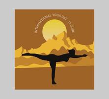 International yoga day poster with silhouette of a woman in yoga pose vector