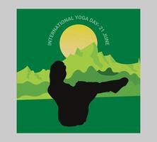 International yoga day poster with silhouette of a woman in yoga pose vector