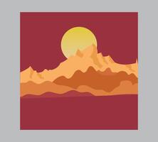 a mountain scene with the sun in the background vector