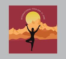 International yoga day poster with silhouette of a woman in yoga pose vector