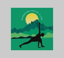 internacional yoga día póster con silueta de un mujer en yoga actitud vector