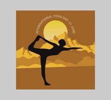 internacional yoga día póster con silueta de un mujer en yoga actitud vector