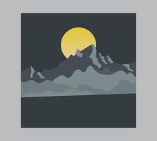 a mountain scene with a yellow sun and clouds vector