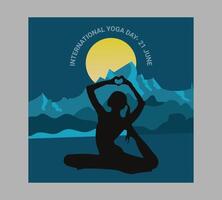 International yoga day poster with silhouette of a woman in yoga pose vector