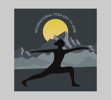 International yoga day poster with silhouette of a woman in yoga pose vector