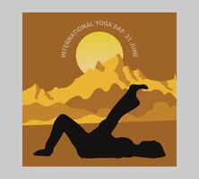 International yoga day poster with silhouette of a woman in yoga pose vector