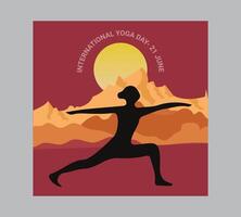 international yoga day poster with silhouette of a woman in yoga pose vector