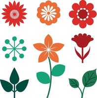 set of red and yellow flowers vector