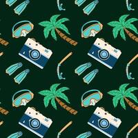Summer vacation seamless pattern with beach elements and accessories. Can used for print for textile, wallpaper, backdrops. vector