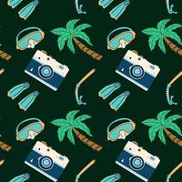 Summer vacation seamless pattern with beach elements and accessories. Can used for print for textile, wallpaper, backdrops. vector