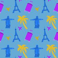 Travel destinations summer seamless pattern. Can used for textile, cover design, posters. Modern flat style. vector