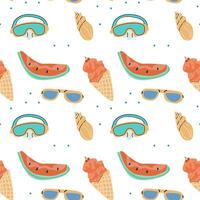 Summer vacation seamless pattern with beach elements and accessories. Can used for print for textile, wallpaper, backdrops. vector