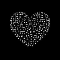 corazón forma creado desde musical notación firmar o musical llave icono símbolo, lata utilizar para logo gramo, pictograma, Arte ilustración, decoración, florido, fondo, cubrir, música evento póster, etc. vector