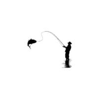 Silhouette of the Fisherman or Angler Catch Fish, can use for Art Illustration, Logo Gram, Sticker, or Graphic Design Element vector