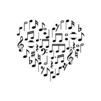 Heart Shape created from Musical Notation Sign or Musical Key Icon Symbol, can use for Logo Gram, Pictogram, Art Illustration, Decoration, Ornate, Background, Cover, Music Event Poster, etc. vector