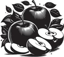 miel crujiente manzanas fruta, negro color silueta vector