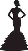 A fashion model girl , black color silhouette vector