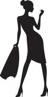 A fashion girl silhouette with a long dress, black color silhouette vector