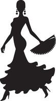 A fashion model girl , black color silhouette vector