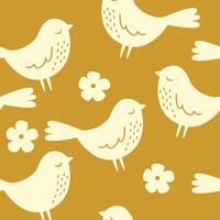 Seamless pattern with birds on yellow background vector
