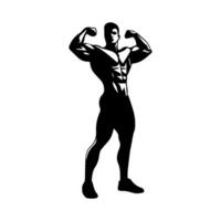 Strong man showing muscles silhouette. Muscular bodybuilder full length body vector