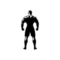 Strong man showing muscles silhouette. Muscular bodybuilder full length body vector