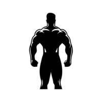 Strong man showing muscles silhouette. Muscular bodybuilder full length body vector