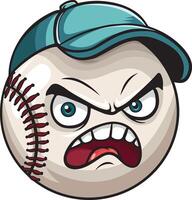 dibujos animados enojado béisbol pelota personaje vistiendo azul sombrero vector