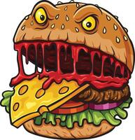 monstruo hamburguesa dibujos animados mascota personaje vector