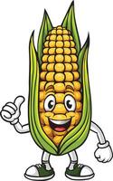 Cartoon happy corn giving thumb up vector