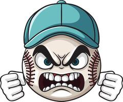 Cartoon angry baseball ball character wearing blue hat vector