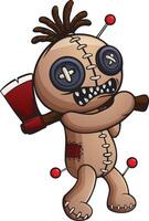 Cartoon angry voodoo doll holding axe vector