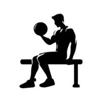 Strong man showing muscles silhouette. Muscular bodybuilder full length body vector