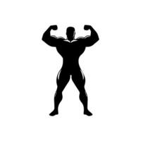 Strong man showing muscles silhouette. Muscular bodybuilder full length body vector