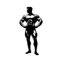 Strong man showing muscles silhouette. Muscular bodybuilder full length body vector