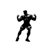 Strong man showing muscles silhouette. Muscular bodybuilder full length body vector